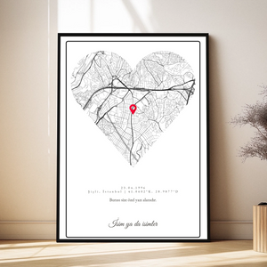 Kişiye Özel Şehir Haritası – Kalbim Beyaz Tablosu